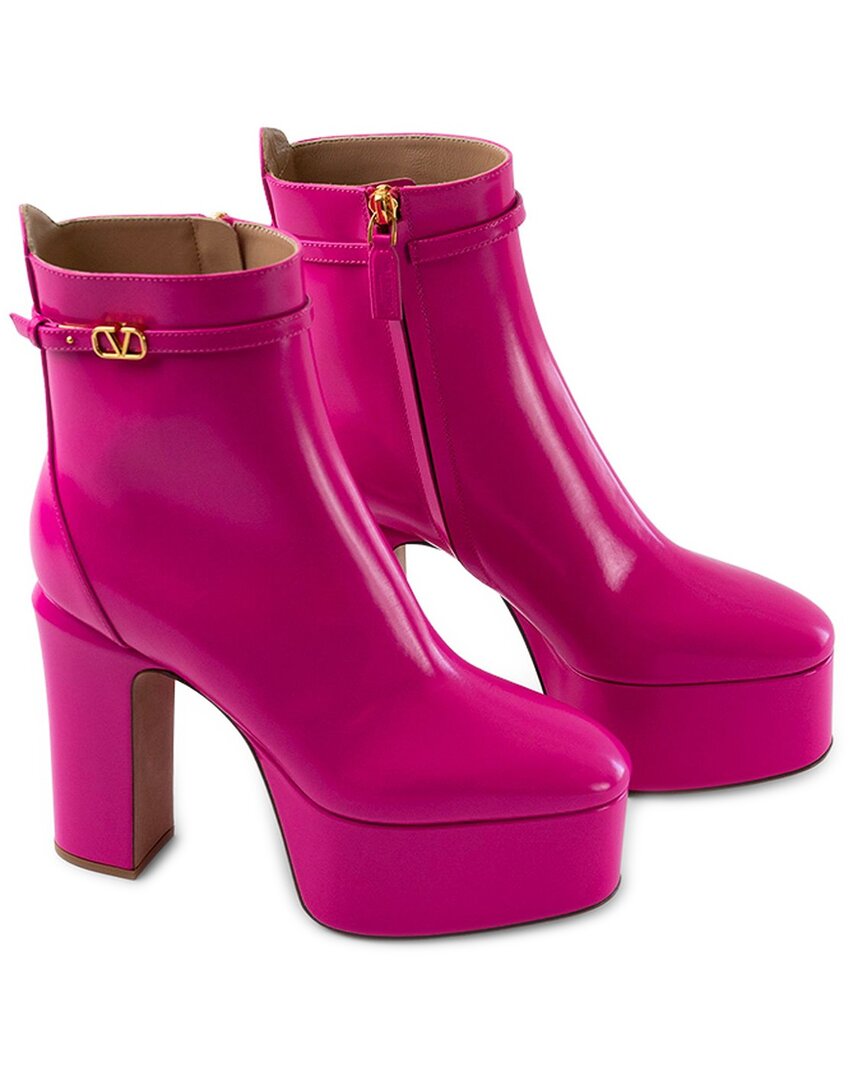 Valentino Garavani Valentino Leather Bootie In Blue