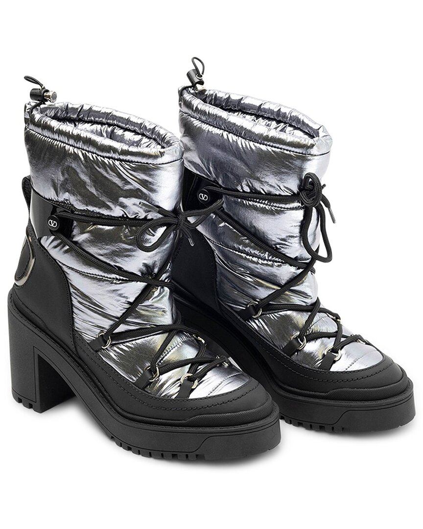 Valentino Garavani Valentino Leather Bootie In Silver