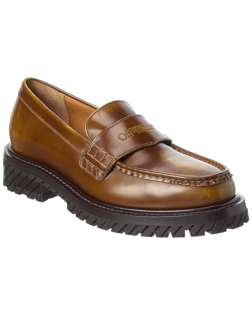 Off-white Combat Shade Leather Loafer In Green