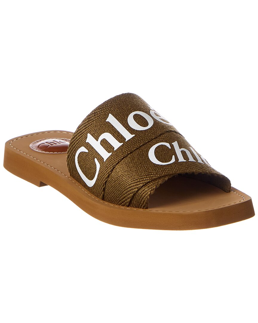 Chloé Woody Logo-print Canvas Slides In Green