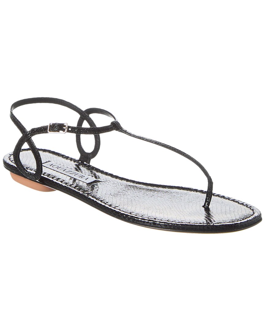 Shop Aquazzura Almost Bare Snake-embossed Leather Sandal In Black