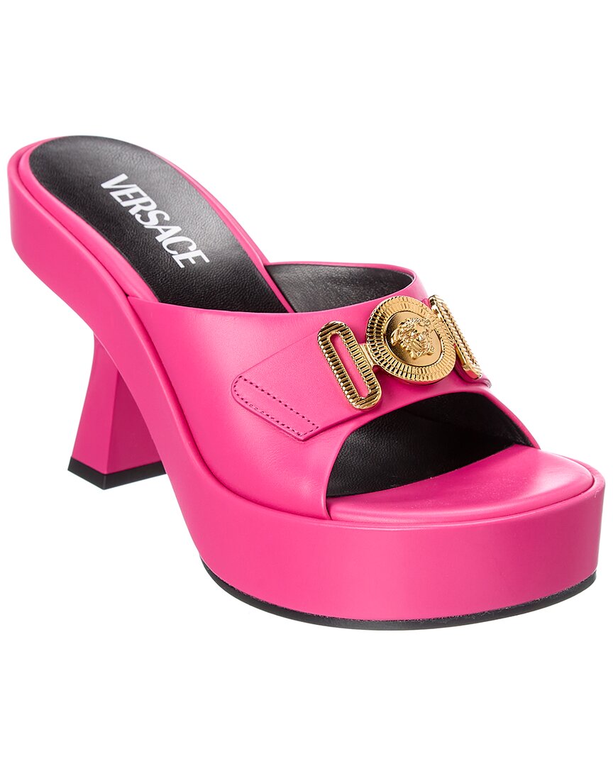 Shop Versace Medusa Biggie Leather Sandal In Pink