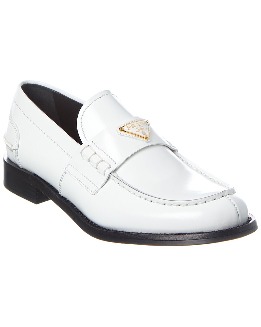 Prada Logo Brushed Leather Loafer