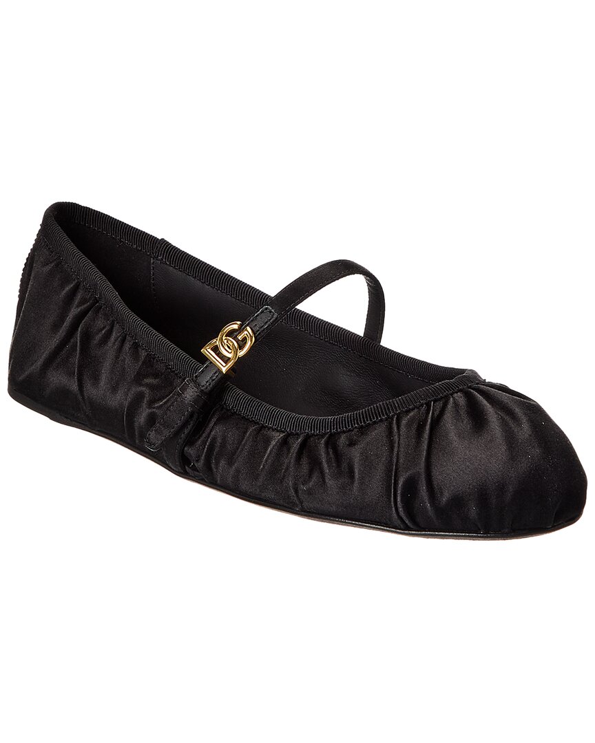 Dolce & Gabbana Black Ballerinas With Metallic Logo And Strap In Leather Woman In Black