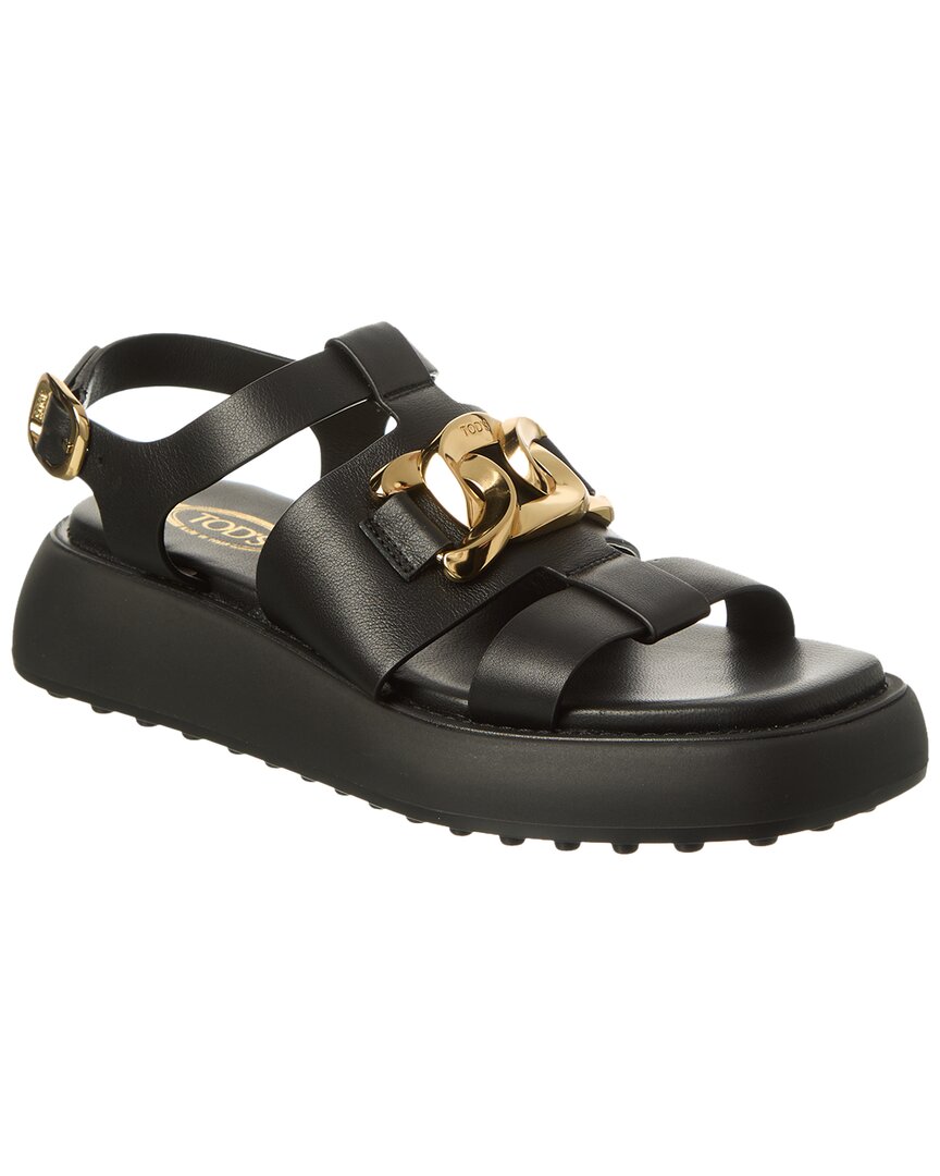 Tod's Gomma Leather Sandal In Black