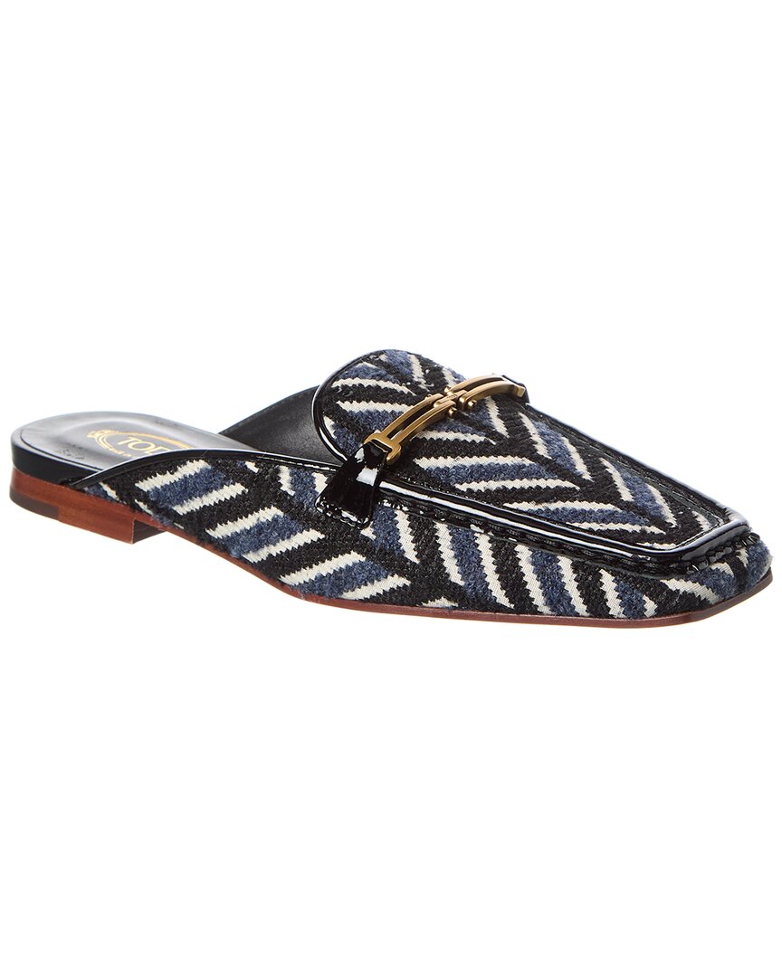 Tod's Woman Mules & Clogs Midnight Blue Size 7.5 Leather, Textile Fibers In Blue