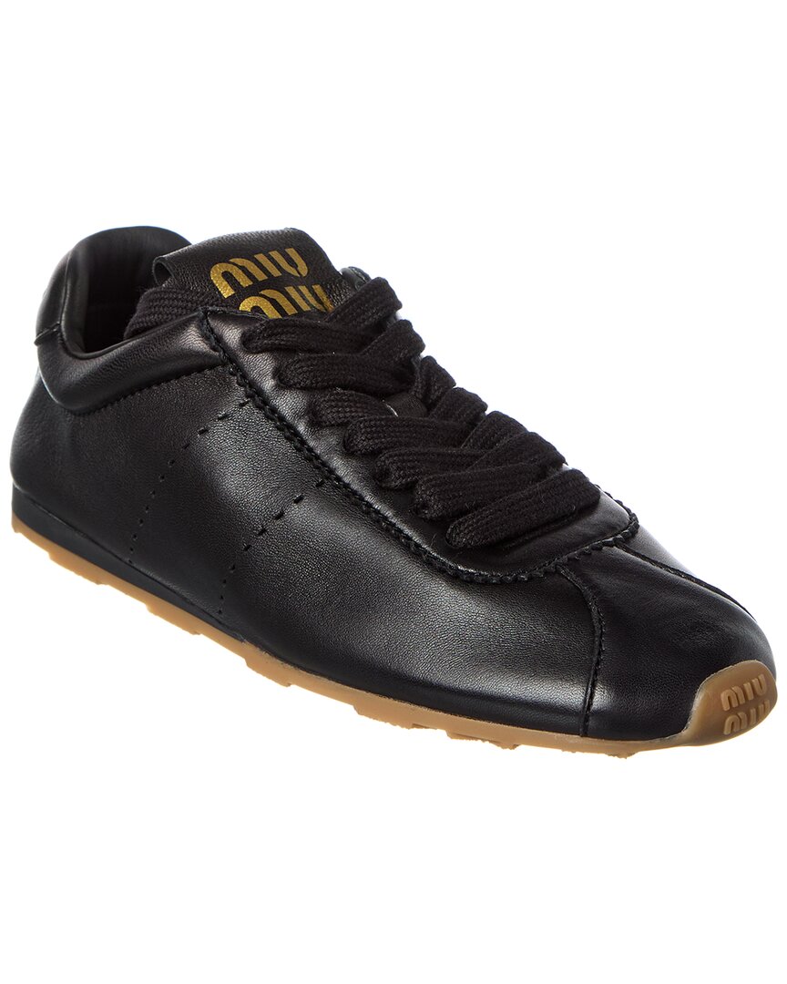 Miu Miu Feather Nappa Leather Sneakers In Black