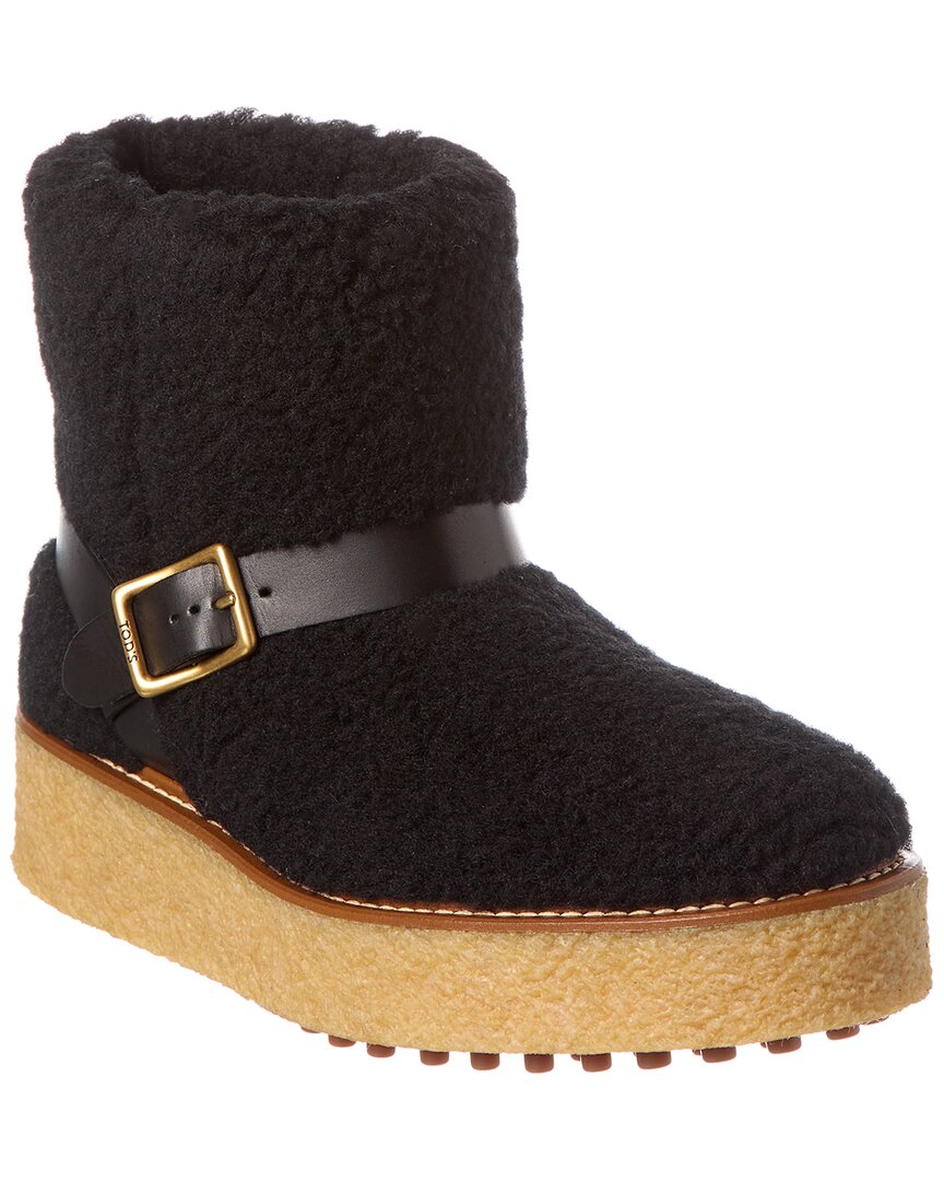 Tod's Tf Dnu  Shearling & Leather Platform Boot In Black