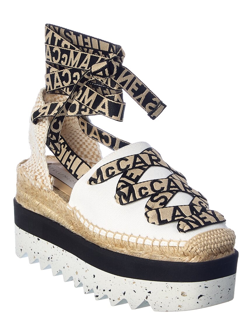 Stella Mccartney Canvas Lace-up Espadrillas With Comfortable Wedge Heel In White