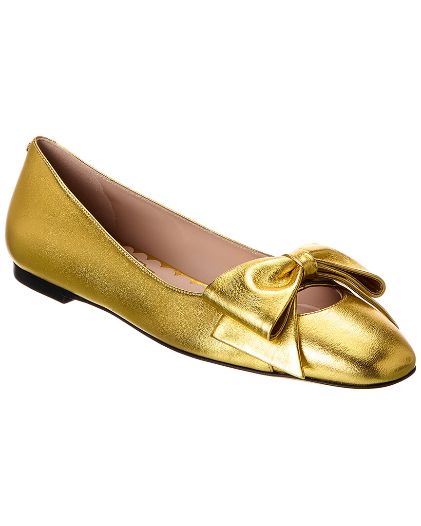 Valentino Bow Leather Ballerina Flat In Gold