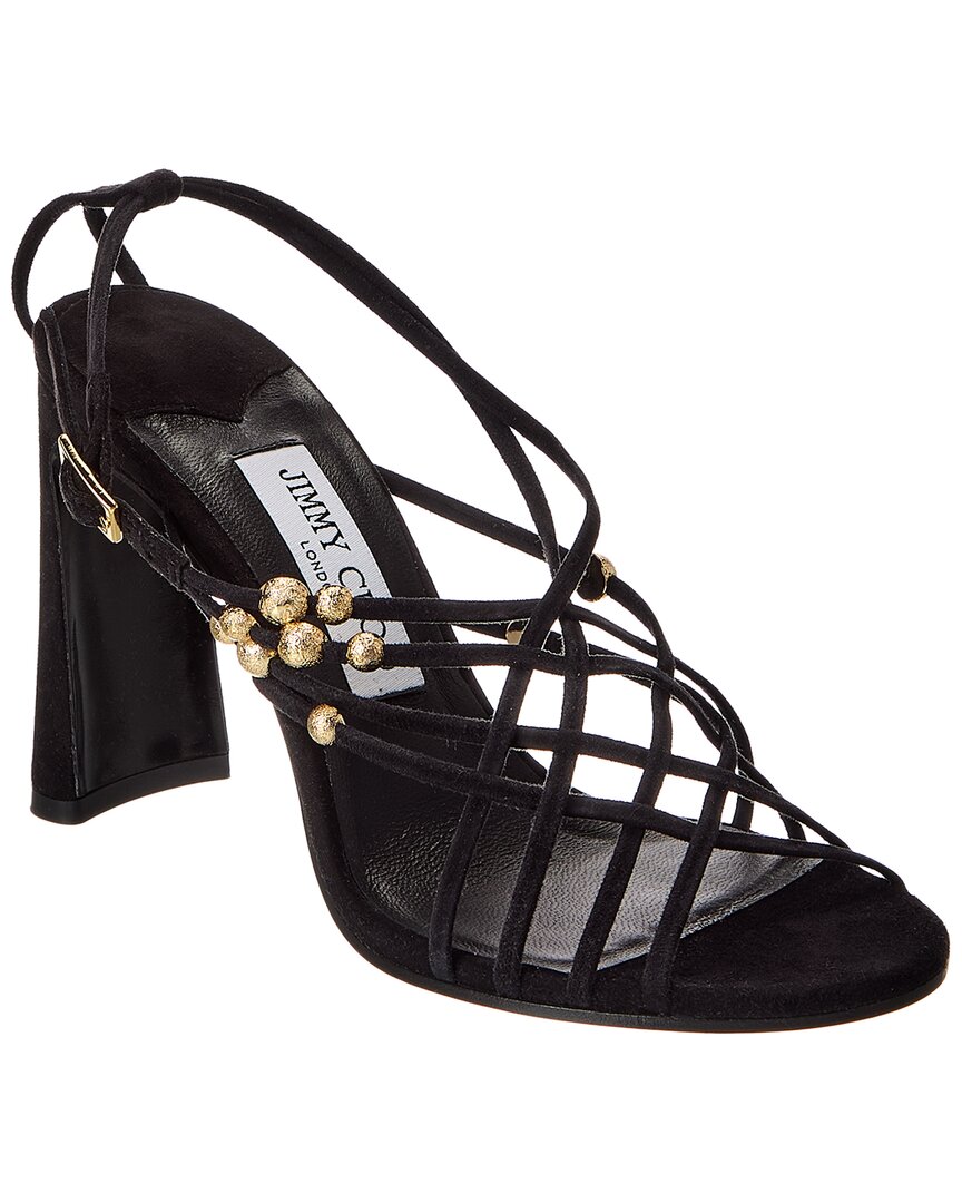 Jimmy Choo Felice 95 Embellished Suede Sandals In Black