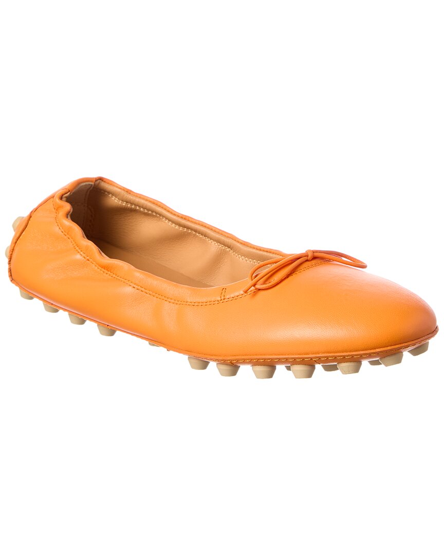 Tod's Leather Flat In Orange
