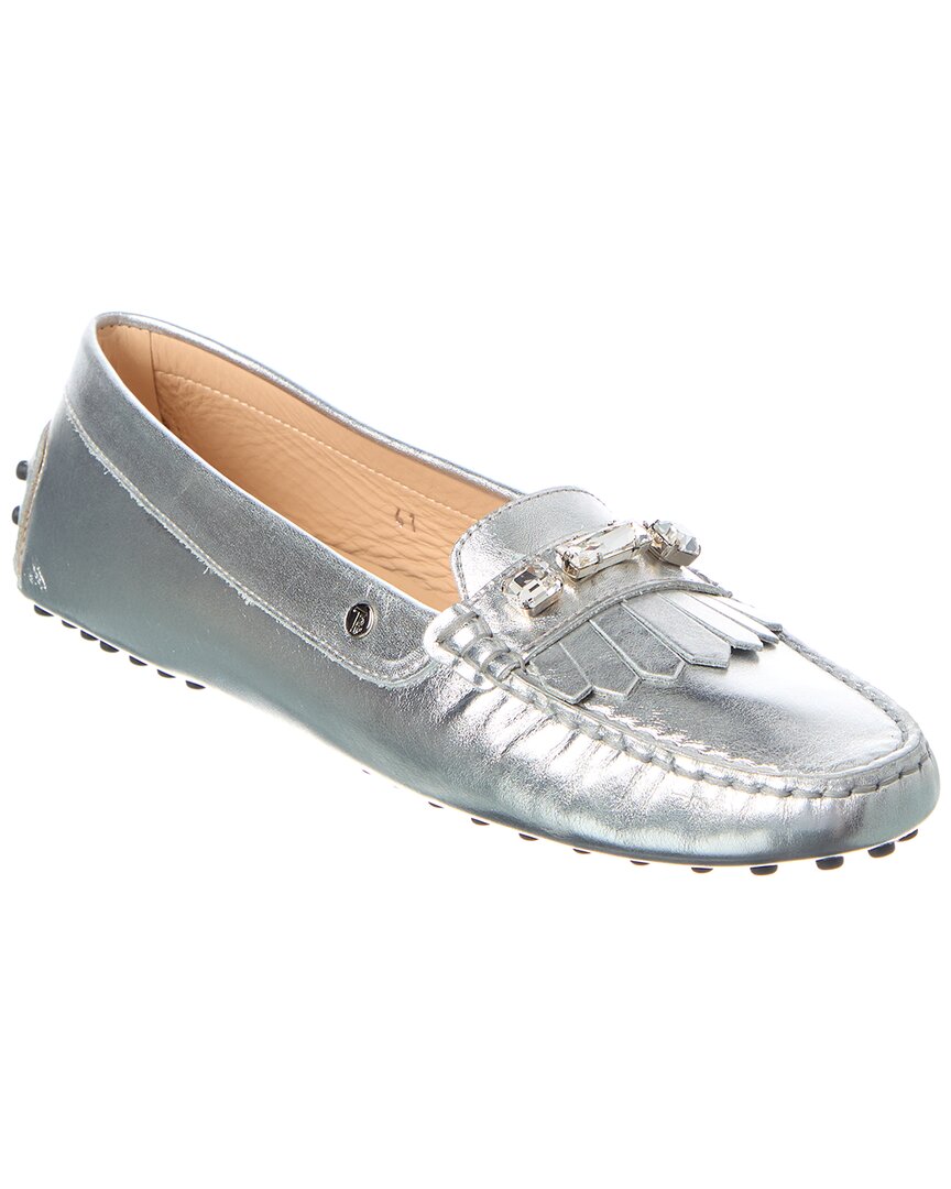 Tod's Leather Loafer In Silver