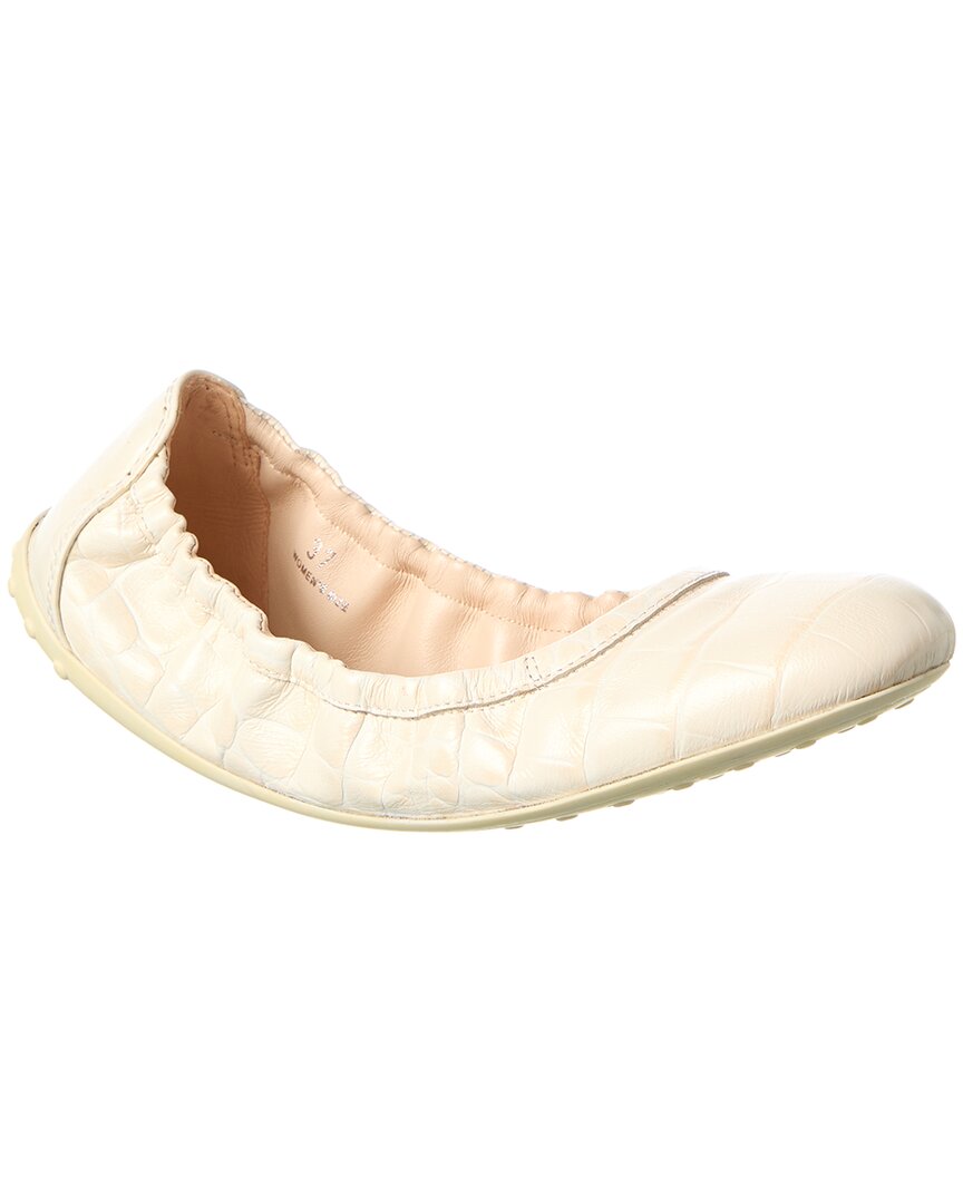Tod's Croc-embossed Leather Flat In White