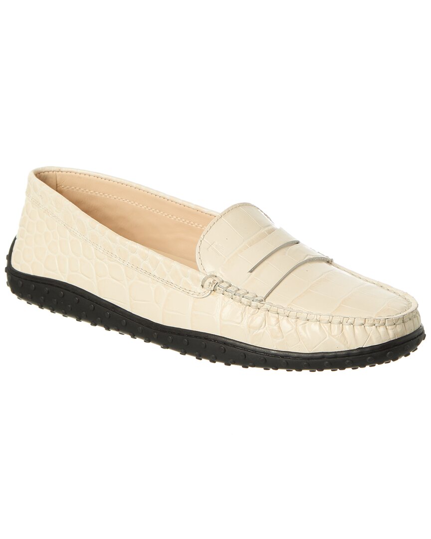Tod's Croc-embossed Leather Loafer In White