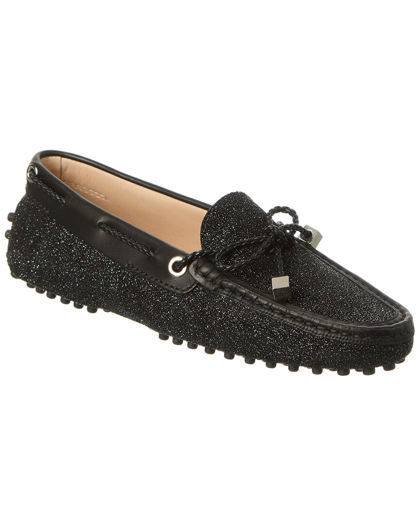 Tod's Glitter Leather Loafer In Black