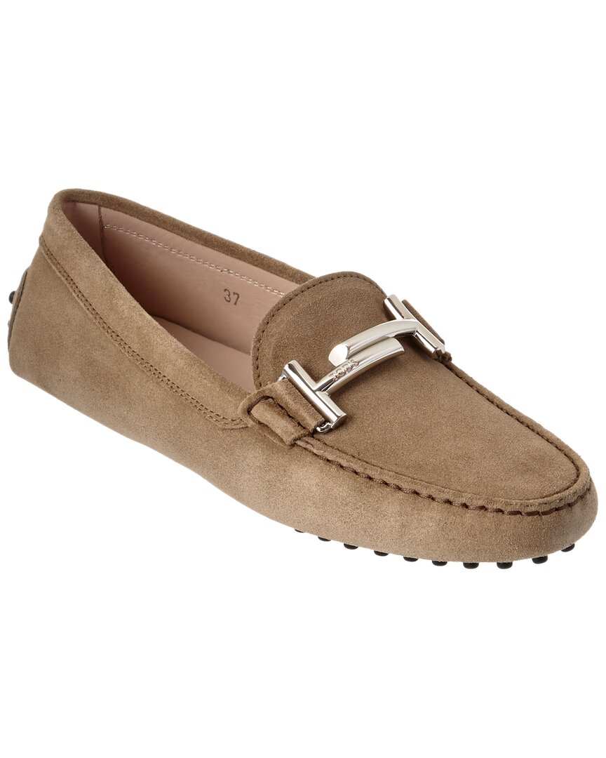 Tod's Tods Double T Gommino Suede Driving Shoe In Brown
