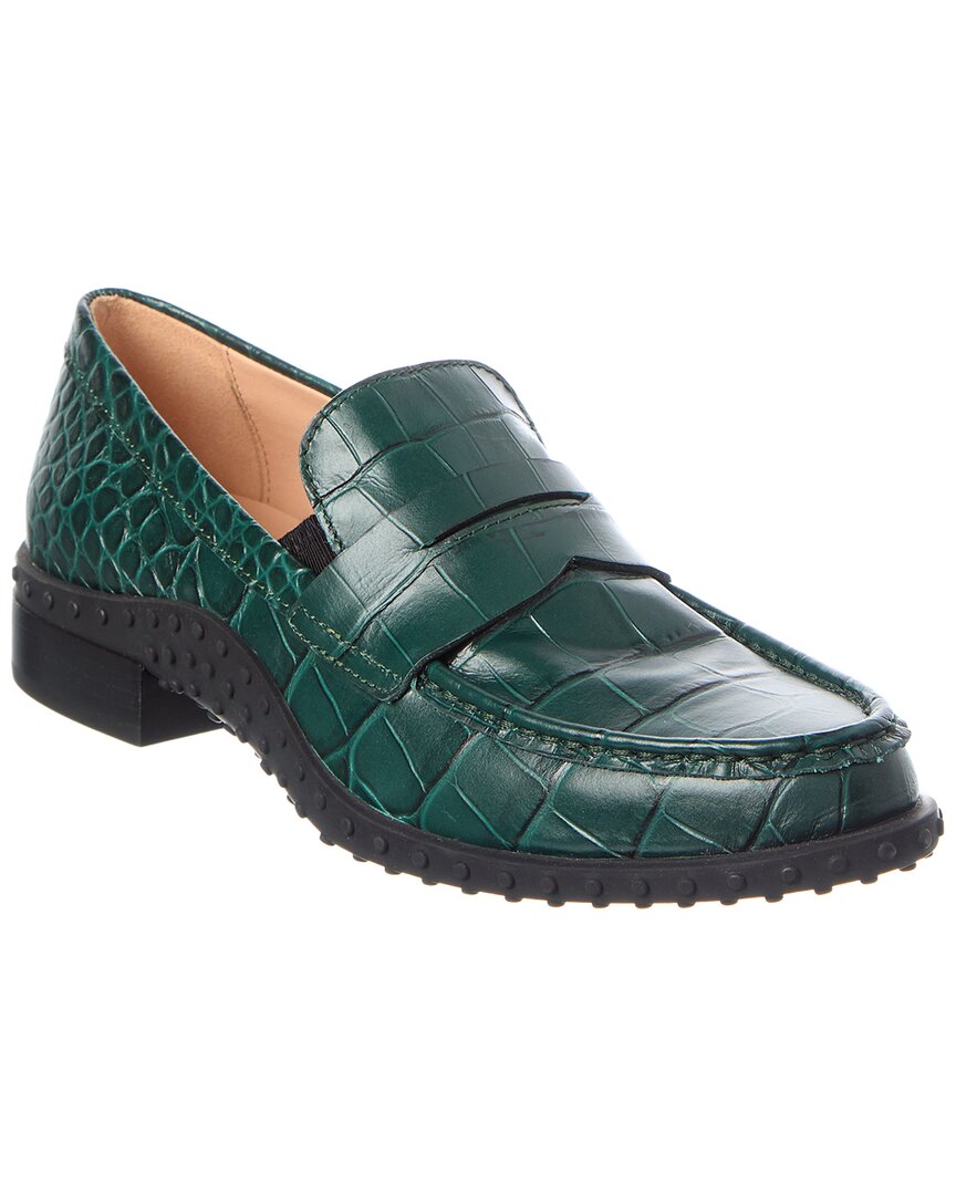 Tod's Croc-embossed Leather Loafer In Green