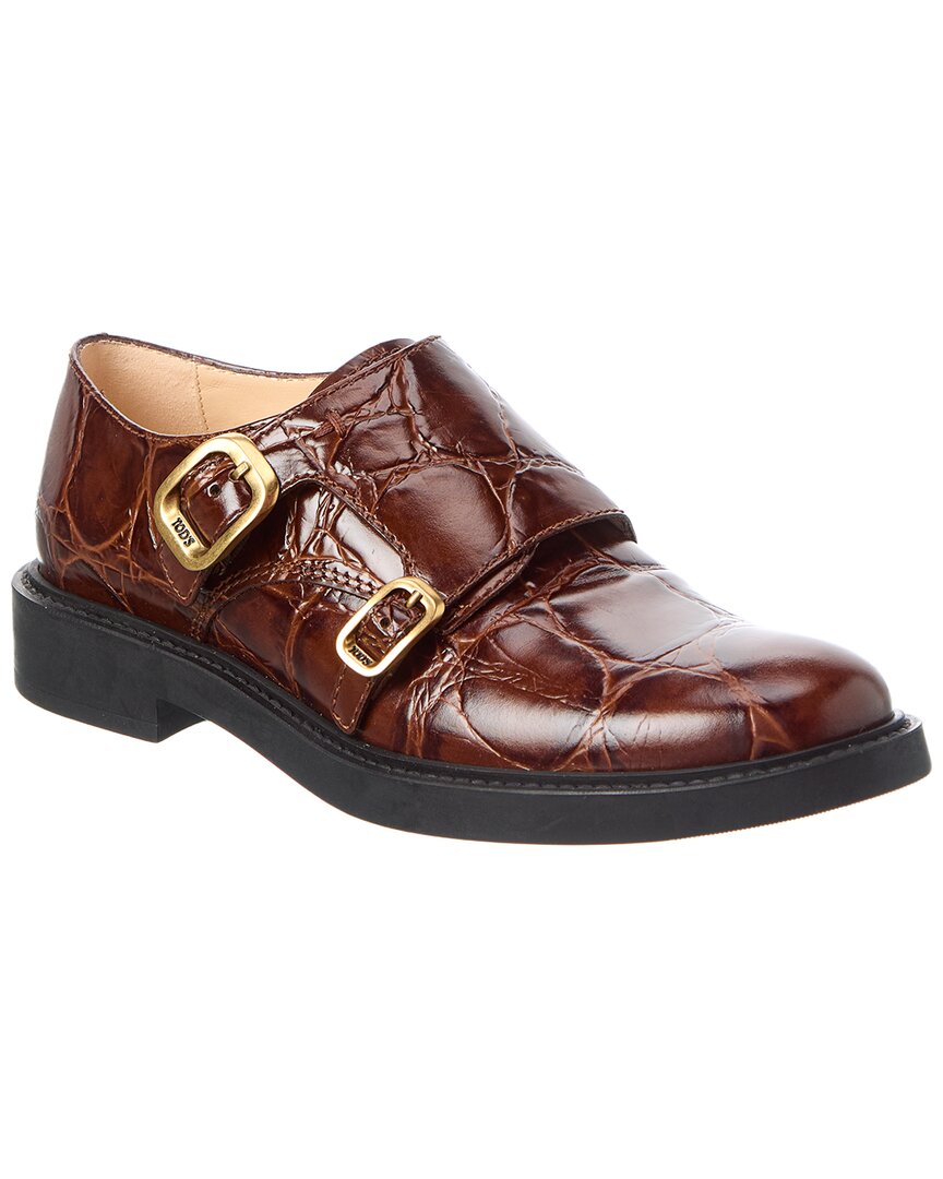 Tod's Croc-embossed Leather Loafer In Brown