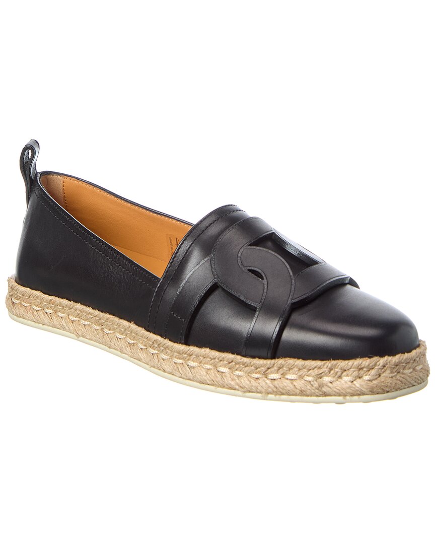 Tod's Leather Espadrille In Black