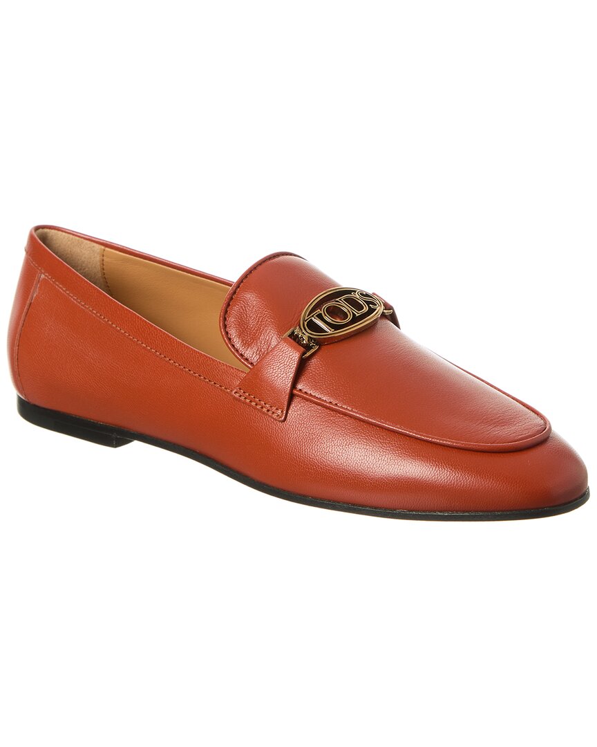 Tod's Leather Loafer In Orange