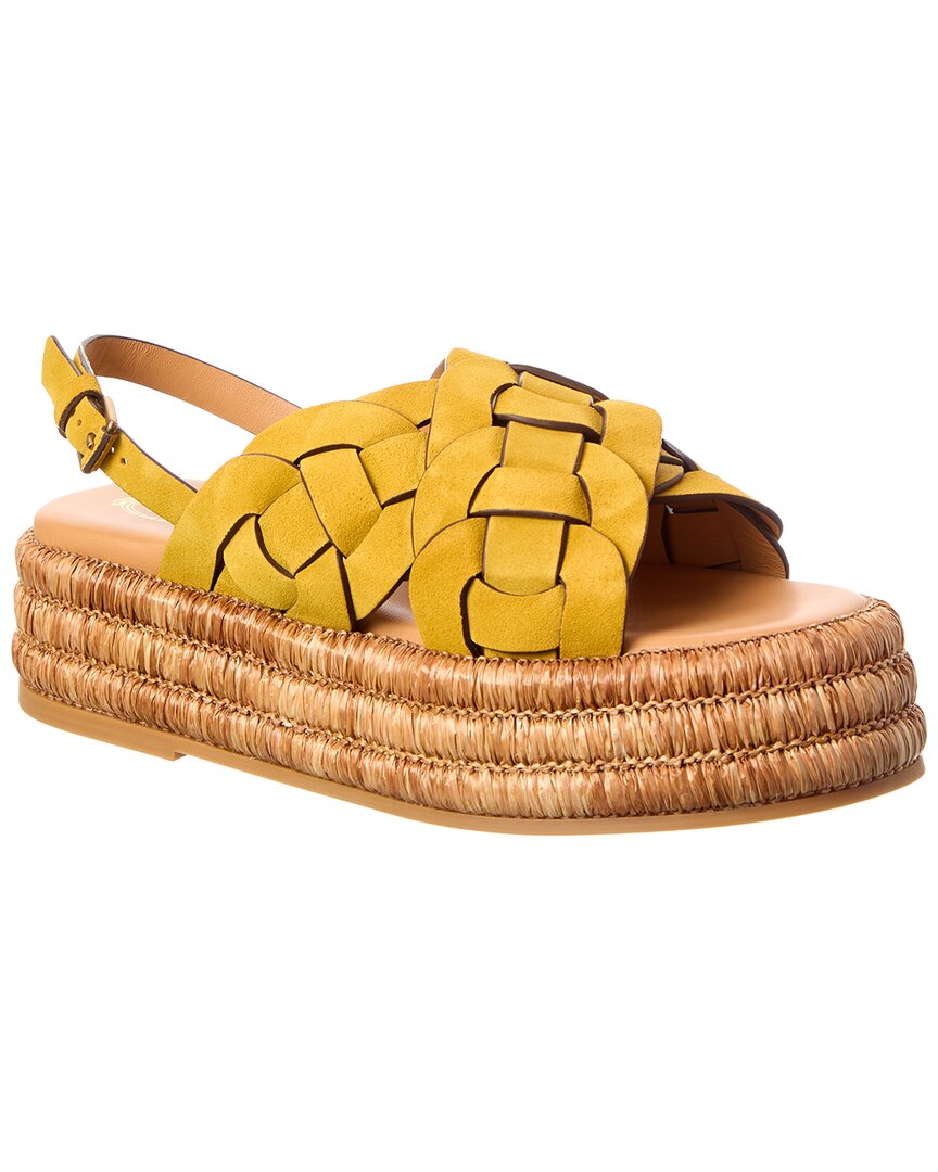 Tod's Suede Platform Sandal In Yellow