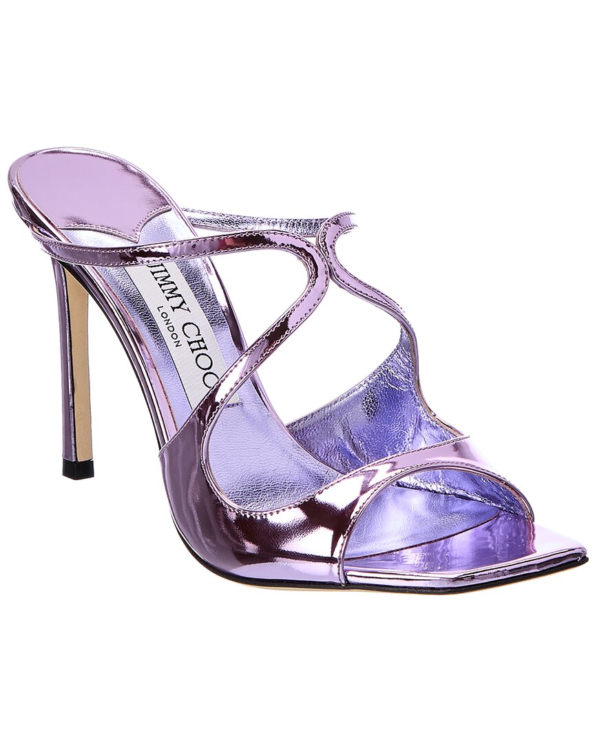 Jimmy Choo Anise Metallic Leather Slide Sandals In Purple