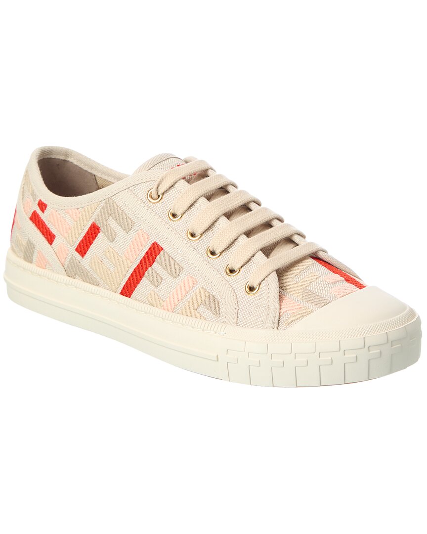 Fendi Canvas Domino Sneakers Featuring Low-top Silhouette In Brown