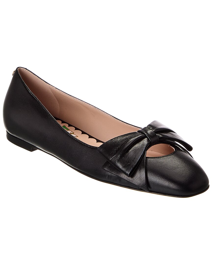 Valentino Bow Detail Leather Flats With Round Toe In Black