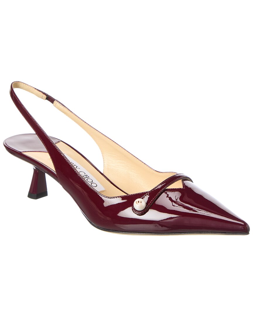 Jimmy Choo Amita 45 Faux Pearl-embellished Patent-leather Slingback Pumps In Burgundy