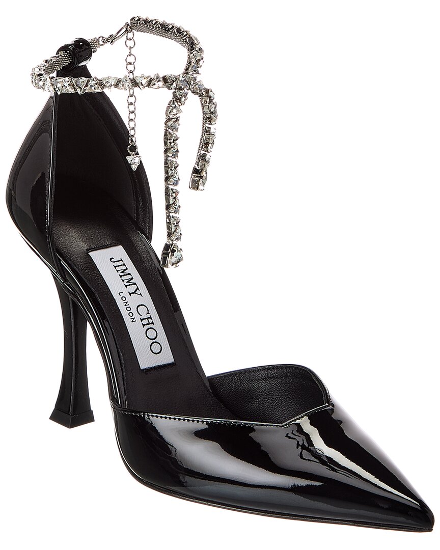 Jimmy Choo 'stevie' Black Pumps With Crystal Embellished Strap And High Sculpted Heel In Black