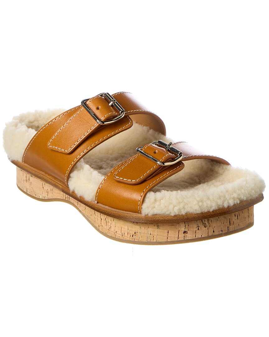 Shop Chloé Marah Leather & Shearling Sandal In Brown