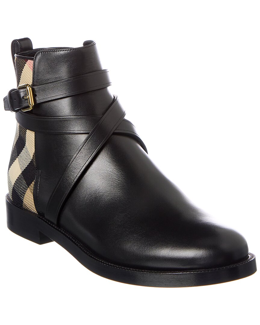 Burberry Equestrian Buckle Vintage Check Ankle Booties In Black