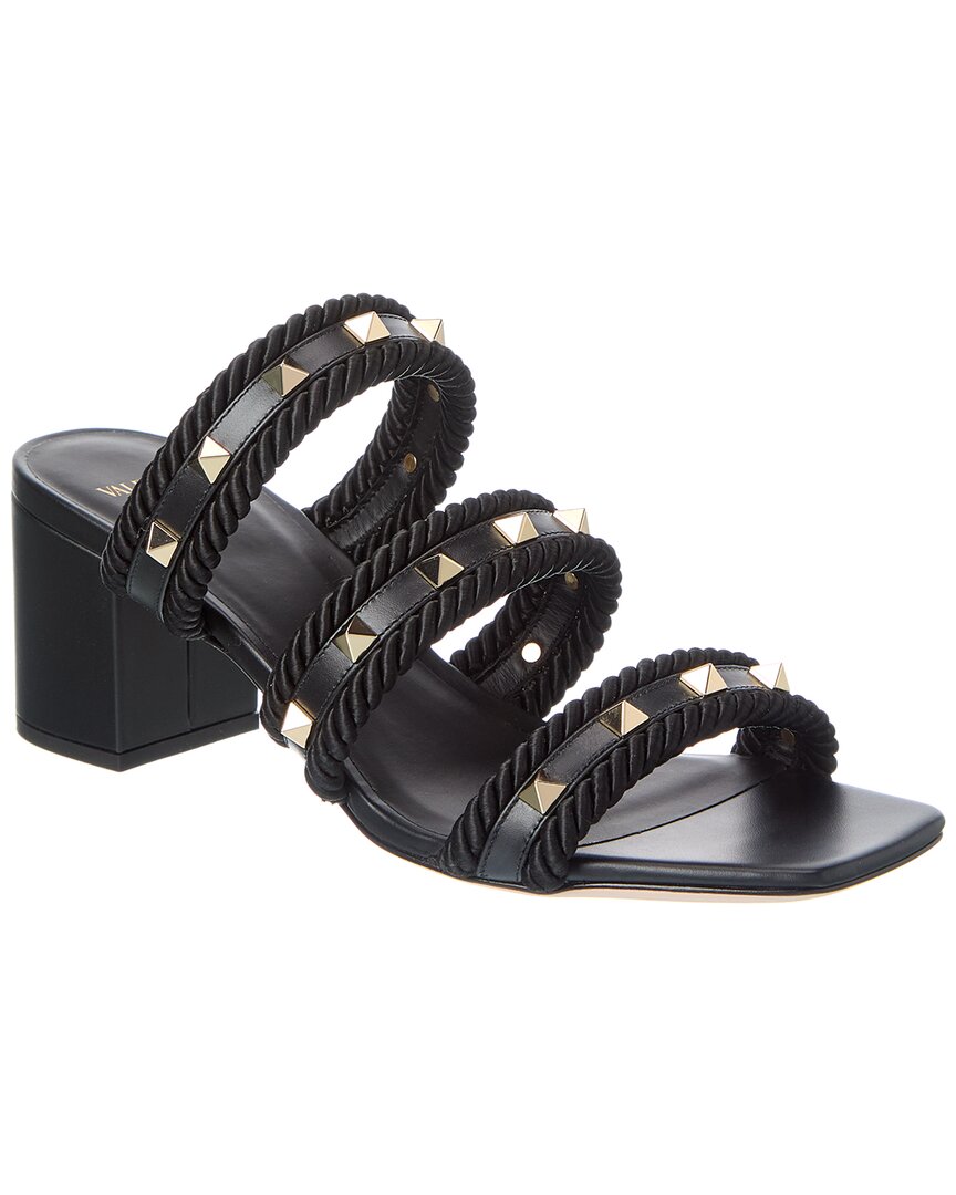Valentino Rockstud 60 Leather Sandal In Black