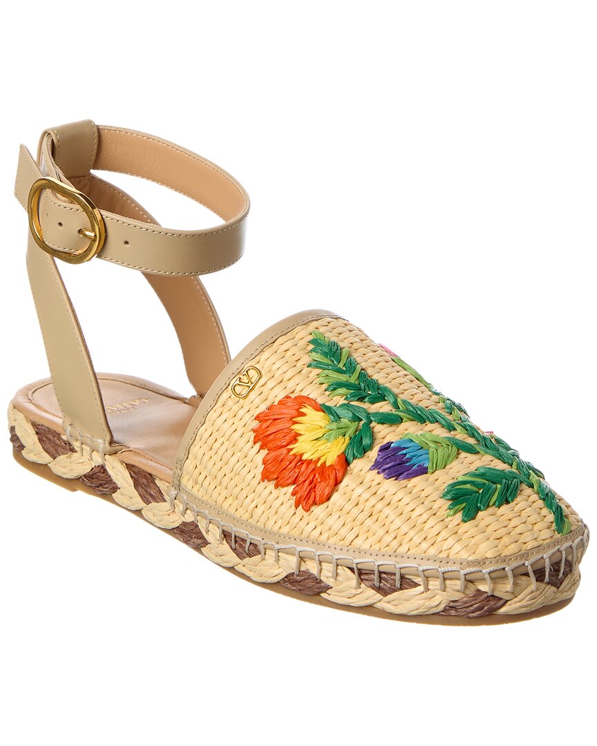 Valentino Straw & Leather Espadrille In Multi