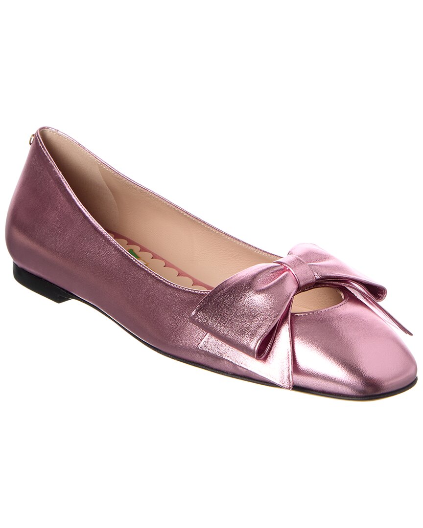 Valentino Bow Leather Ballerina Flat In Pink