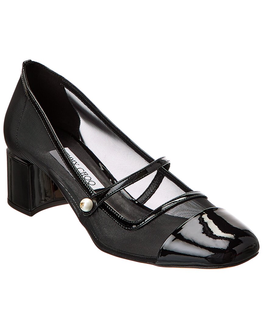 Jimmy Choo Elisa 45 Patent & Mesh Pump In Black