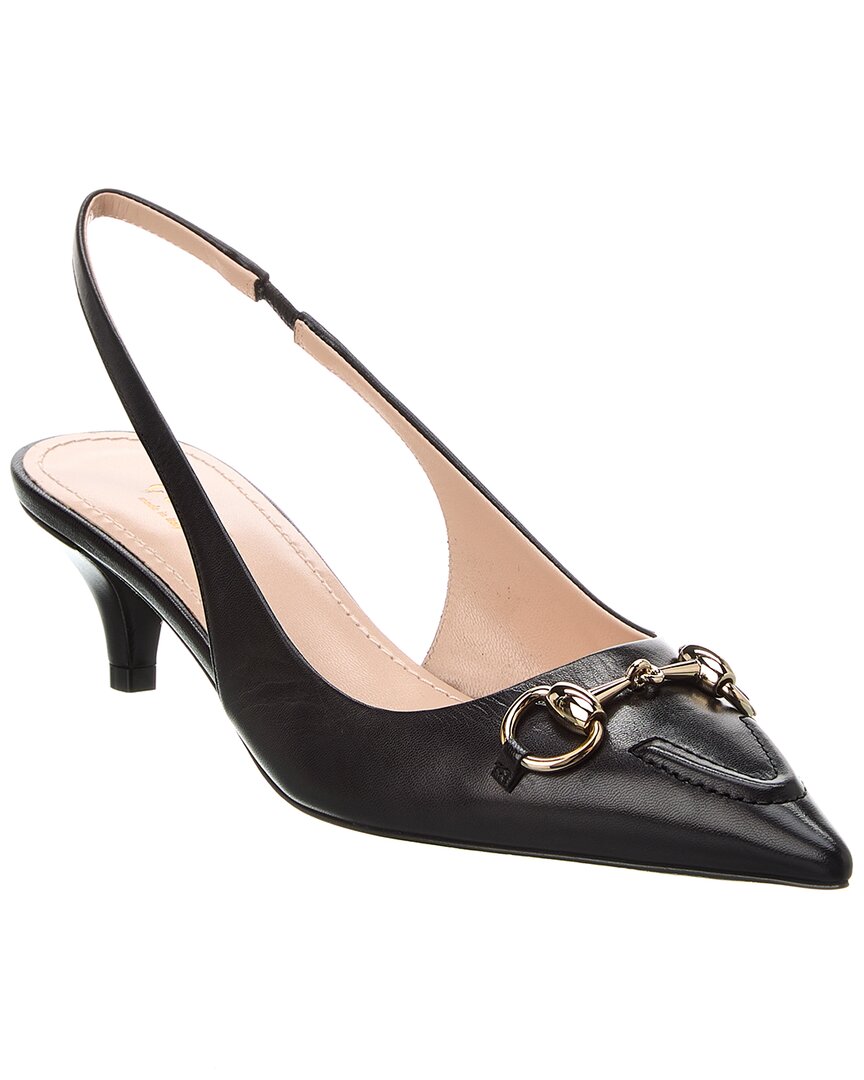 Gucci Horsebit Leather Slingback Pump In Black