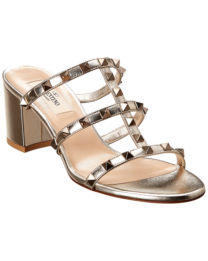 Valentino Rockstud Caged 60 Leather Sandal In Gray