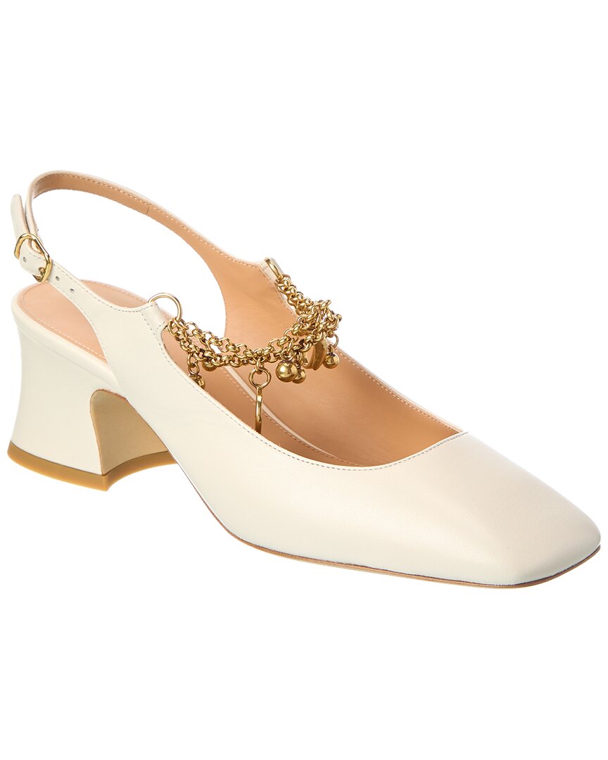 Chloé Chunky Heel Chain Square Toe Pumps In White