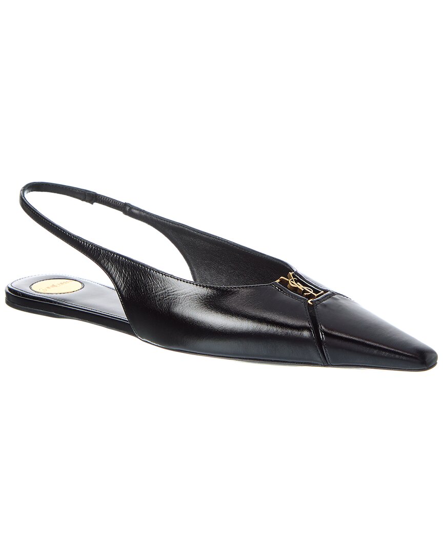 Saint Laurent Leather Slingback Ballet Flats With Pointed Toe In Black