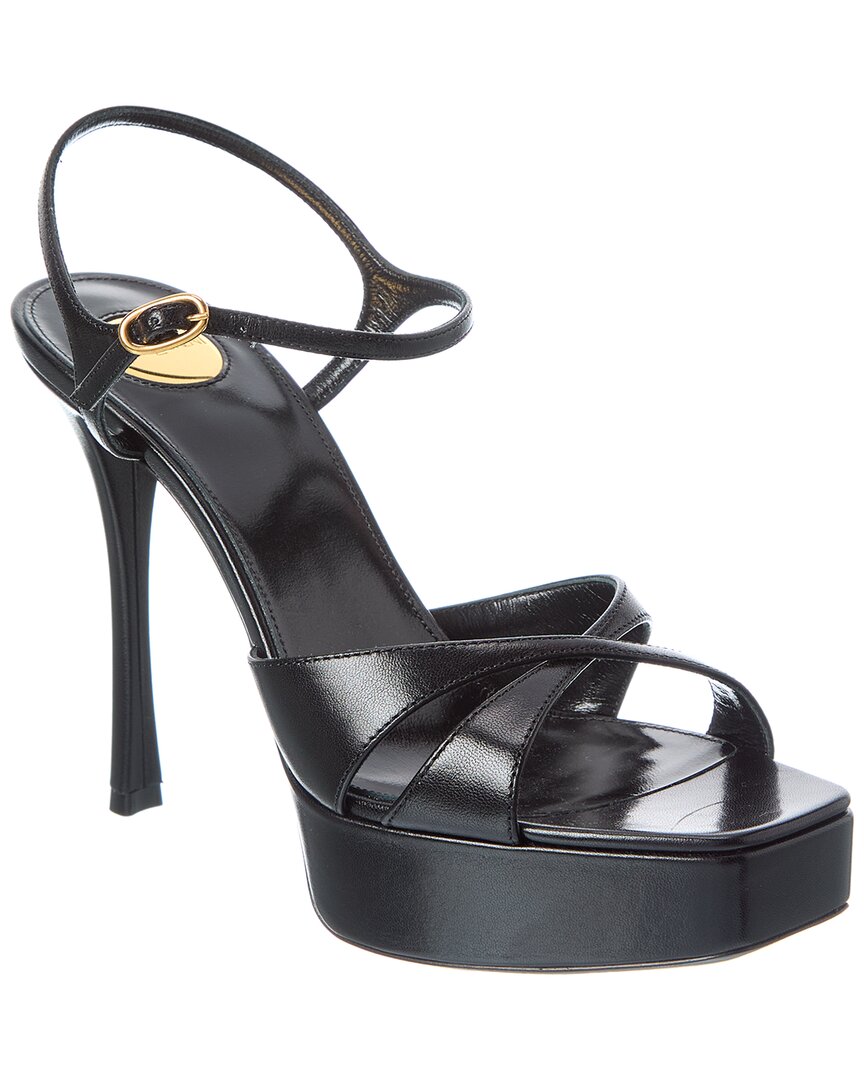 Saint Laurent Debbie 110 Leather Platform Sandals In Black
