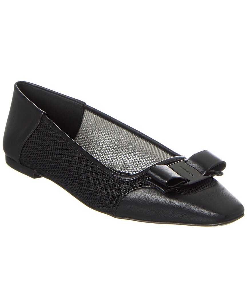 Ferragamo Anz Mesh & Leather Flat In Black