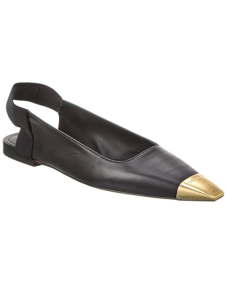 Ferragamo Alhena Leather Slingback Flat In Black