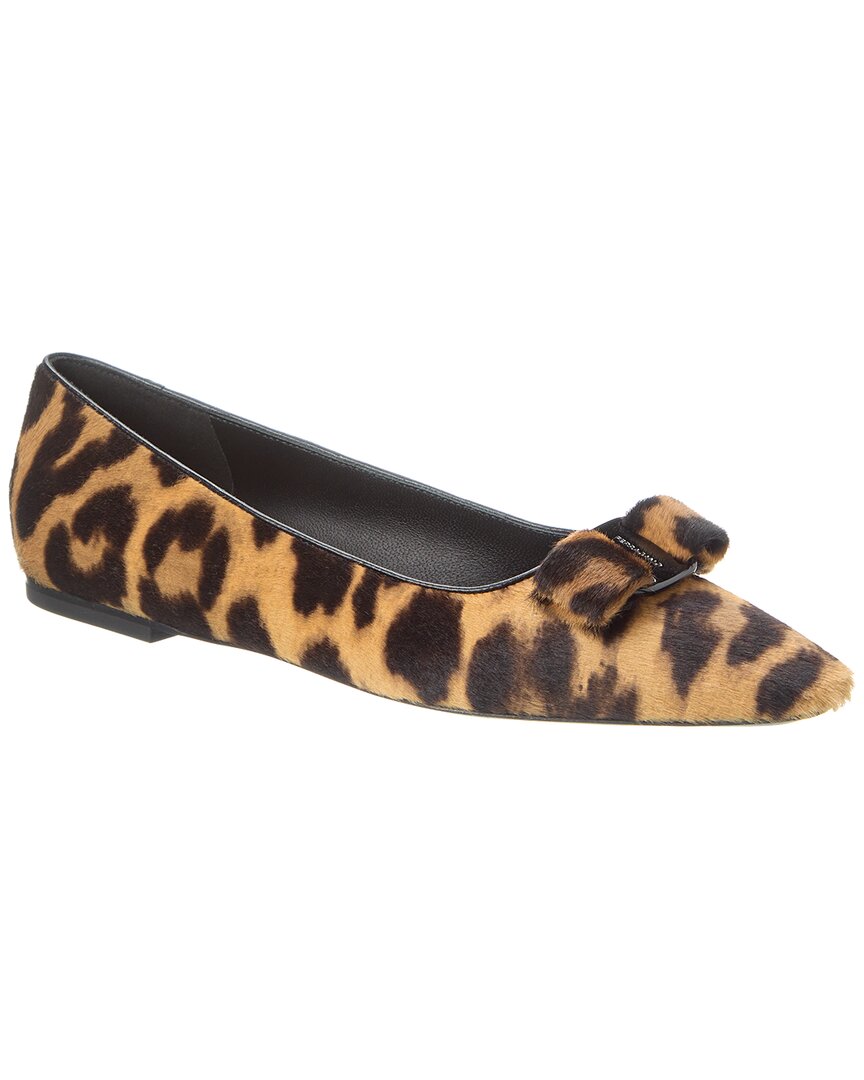 Ferragamo Vara Bow Haircalf Flat In Brown
