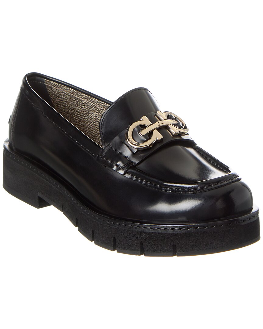 Ferragamo Ofelia Lug Leather Loafer In Black