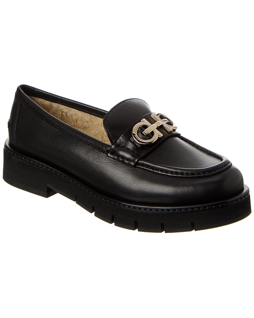 Ferragamo Ofelia Lug Ornament Leather Loafer In Black