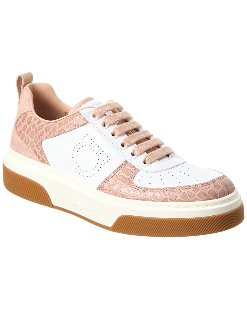 Ferragamo Cassina Low Leather Sneaker In White