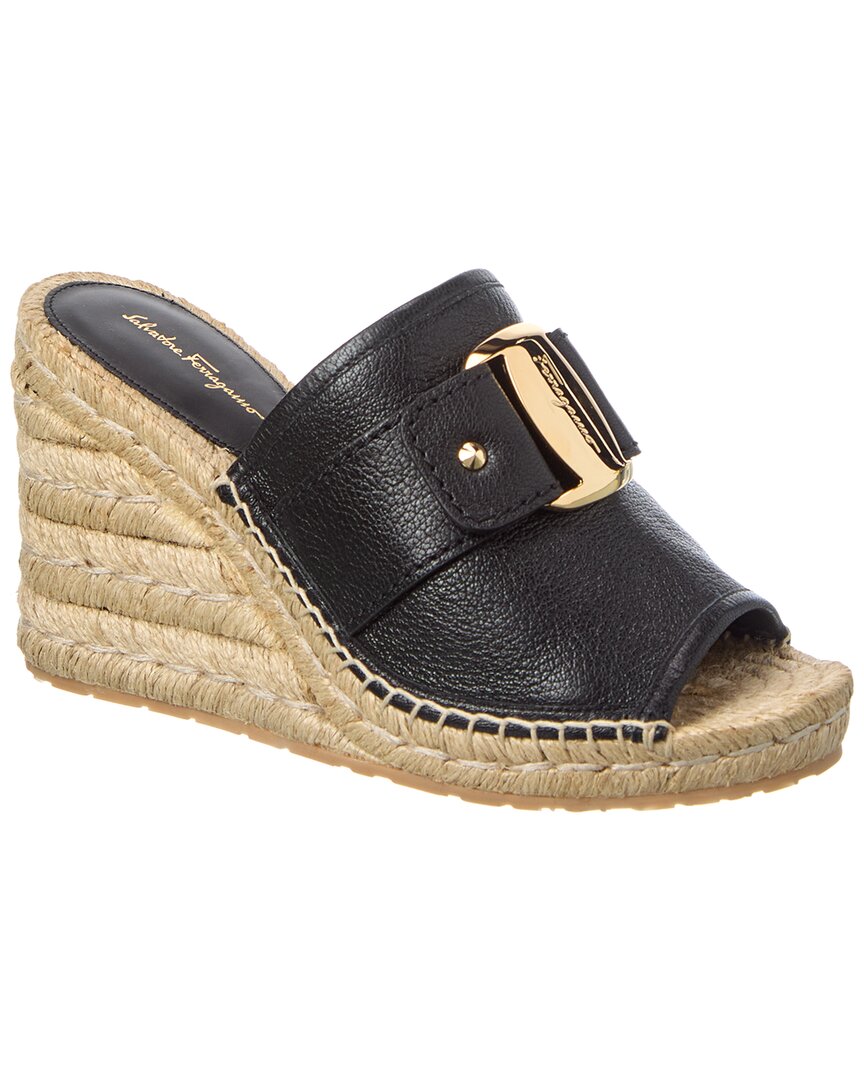 Ferragamo Kamora Leather Wedge Sandal In Black