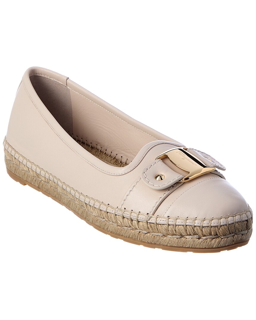 Ferragamo Logo Leather Espadrille In Neutral